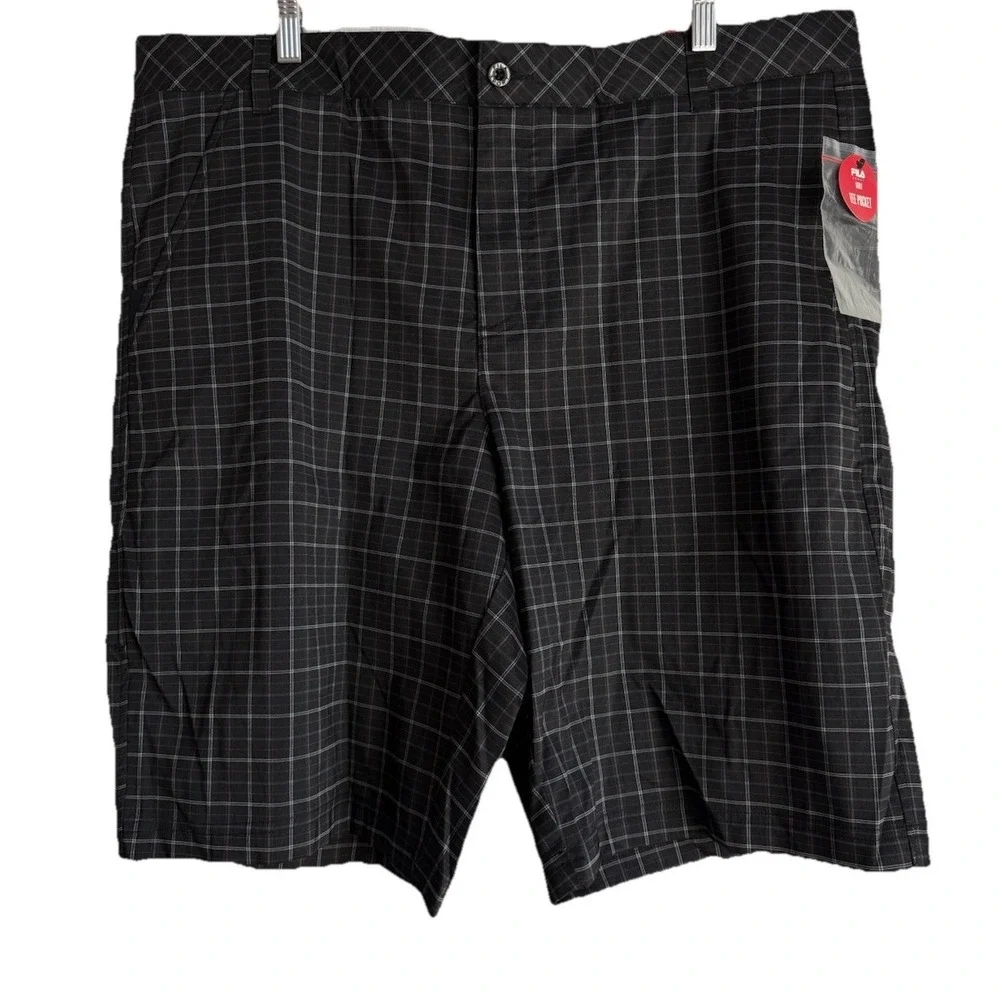 Fila Sport Golf Shorts Mens Sz 40 Black Plaid Performance Flat Front Stretch NEW